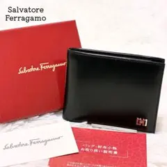 良品✨ サルヴァトーレ フェラガモ 二つ折り財布 ブラック レザー シルバーロゴのサムネイル