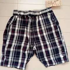 新品未使用無印良品 ネイビー系チェック ハーフパンツ 80