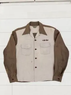 Vintage 50s ツートン 長袖 ボーリングシャツ レーヨンギャバシャツ