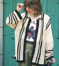 MONO-MART LADY’S アイボリー ストライプ カーディガン