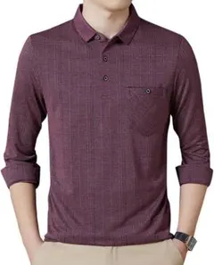 【新品】CEEN メンズ ポロシャツ 長袖 XXL 赤チェック ゴルフ/ビジネス