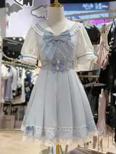 新品 水色 ワンピース 半袖 フリルリボン付き 可愛い ロリータ 量産型 地雷系