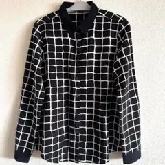 INDIVI チェック柄　黒×白系　シャツ　ブラウス　38サイズ