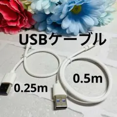 USBケーブル タイプC 2本 0.25m 0.5m 白 充電ケーブル 3A