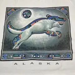 オニータ 白 プリント オオカミ アートTシャツ XL シングルステッチ