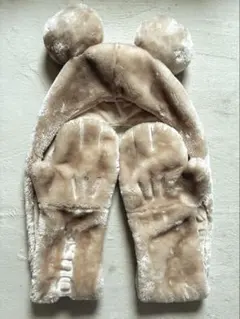 【ディズニー】ミッキー もこもこ ファンキャップ 手袋付き ベージュ