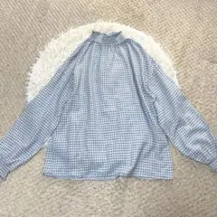 サマンサモスモス　ダブルガーゼ　　ギンガムチェック柄 ハイネック 長袖ブラウス