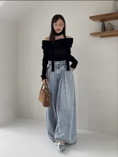 【新品】FRAY ID（フレイアイディー）ボックスタックワイドデニムパンツ