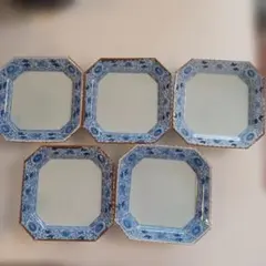 s*a様 有田焼　賞美堂　其泉窯　染付　花紋　八角盛皿五枚セット