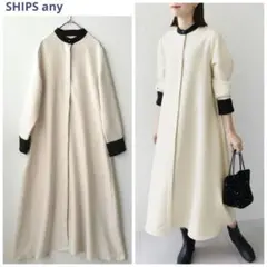 SHIPS any【NAVY BLUE】ダブルクロスAラインシャツワンピース美品