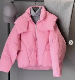 Bigフード付き中綿ダウン/ジャケット　ピンク M