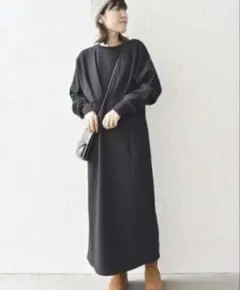 《SHIPS》最終価格　黒　手洗い可能　裏起毛　オーガニックコットンワンピース