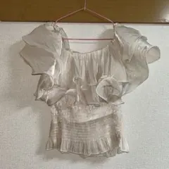 オフショルダー フリル シャーリング トップス 半袖 夏のサムネイル