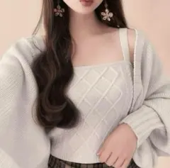 【美品】ボリュームスリーブカーディガン キャミソールニット an1217 GRL