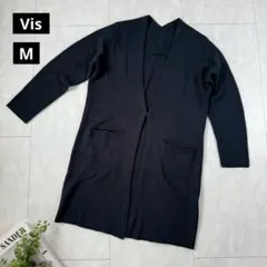 【Vis】Vネックロングカーディガン・オフィス・羽織り◇ネイビー・M