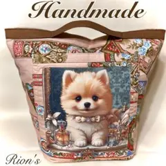 アンティーク調ポメラニアンhandmadeコンビニエコバッグ