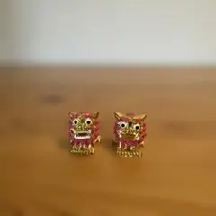 ゴールドカラー 獅子舞 置物 ペア