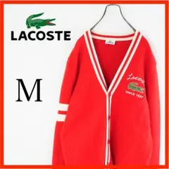 LACOSTE レッド カーディガン M　ワンポイント