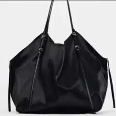 美品 ZARA ザラ サテンエフェクトトートバッグ ブラック
