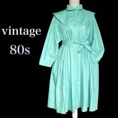 80s⭐️ヴィンテージ スプリングコート ワンピース グリーン プリーツ