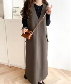 クラシカルエルフ Vネック ワンピース モカ Mサイズ