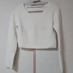 ホワイト Vネック クロップドニット