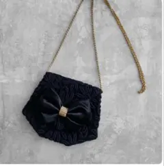 vintageヴィンテージレトロアンティークベルベットリボン飾りチェーンバッグ