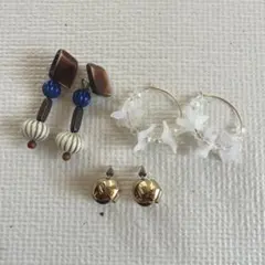 ピアス 3点セット フープフラワー アンティーク ハンドメイド ゴールド