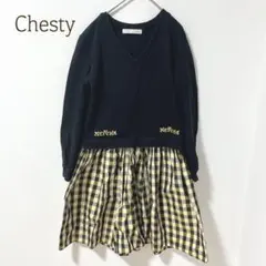 チェスティ　ひざ丈ワンピース　ビジューニット　ギンガムチェック チェック