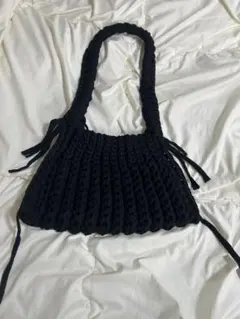 黒い編み物トートバッグ ハンドメイド