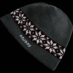 “ノルディック柄” old stussy 刺繍ロゴ ビーニー グレー 90s