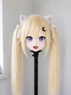 ちびキャラ 風 kigurumi 全頭マスク 茶髪ツインテール ドール顔 現品