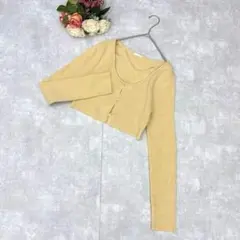 美品✨ジーユー（M）2WAYクロップドカーディガン 春ニット ボレロ イエロー
