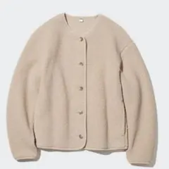 ユニクロ ボアフリースクルーネックカーディガン ベージュ XL