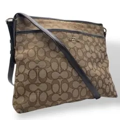 良品 コーチ ショルダーバッグ シグネチャー キャンバス 斜め掛け ブラウン