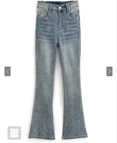 ビジューデニムフレアパンツ
