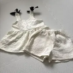 ホワイト花柄刺繍タンクトップ&ショートパンツセット