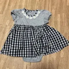 グレーとチェック柄 ロンパース　80