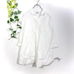 クロッシー 麻100% スキッパーシャツ XL チュニック 7分袖大きいサイズ