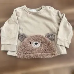 クマ顔デザイン ベージュ トレーナー