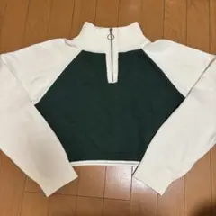 ENVYM グリーン アイボリー クロップドセーター