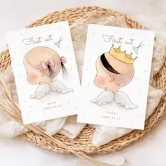 ファーストカット アート 台紙　天使の羽カラー手描き水彩画　高級紙　胎毛筆