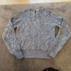 ZARA グレー パール装飾 長袖ニット