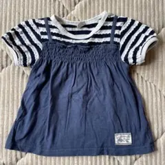 【110cm】ボーダー重ね着風Tシャツ