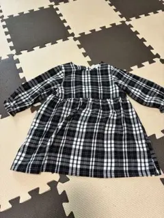 3can4on チェックワンピース　90 白黒　長袖　フォーマル