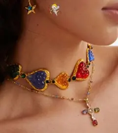 カラフルハートネックレス　十字架ネックレス ２本セット