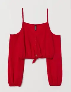h&m オープンショルダークロップドトップス　Sサイズ　レッド