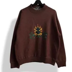 値下げ 秀逸【VINTAGE】80s 90s 刺繍 レトロビンテージニット 古着