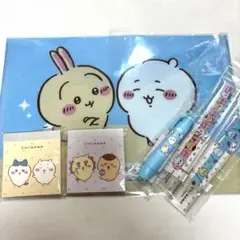 ⑤ちいかわ　文房具6点セット　ノート　ペン型消しゴム、物差し、ファイルポーチ
