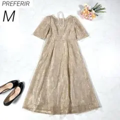 PREFERIR　ラメレースAラインワンピースアンティークパーティードレス　38